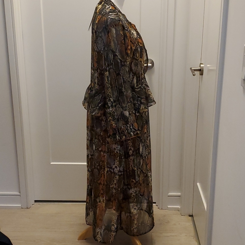 Boho Maxi Dress Snake print Karen by Simonsen Metallic thread vintage look - Picture 3 of 12